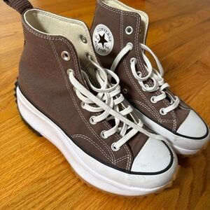 Converse Brown/White Canvas Platform Sneakers